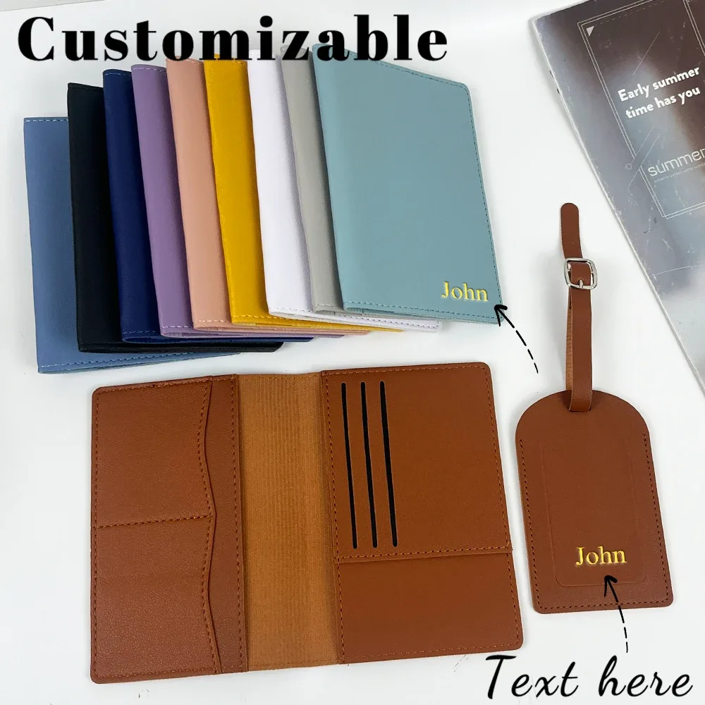 ensemble de porte-passeport et étiquette de bagage en cuir pu personnalisable avec plusieurs fonctions et comp