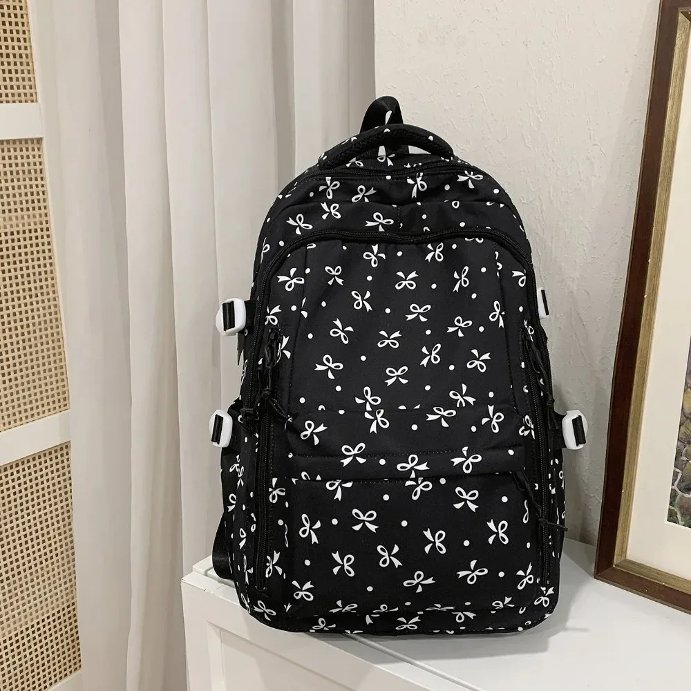 sac à dos grande capacité à imprimé floral, multi-poches, motif nœud épaissi, léger et durable, pour l'école primaire