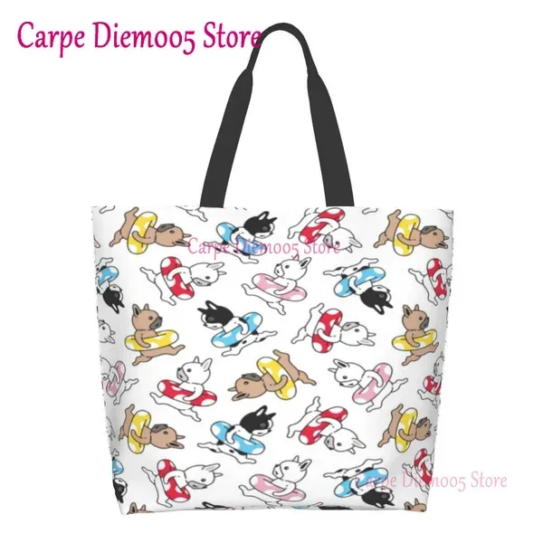 sac fourre-tout grande capacité pour femme, sac d'épicerie pour femme, bouledogues français mignons, initié