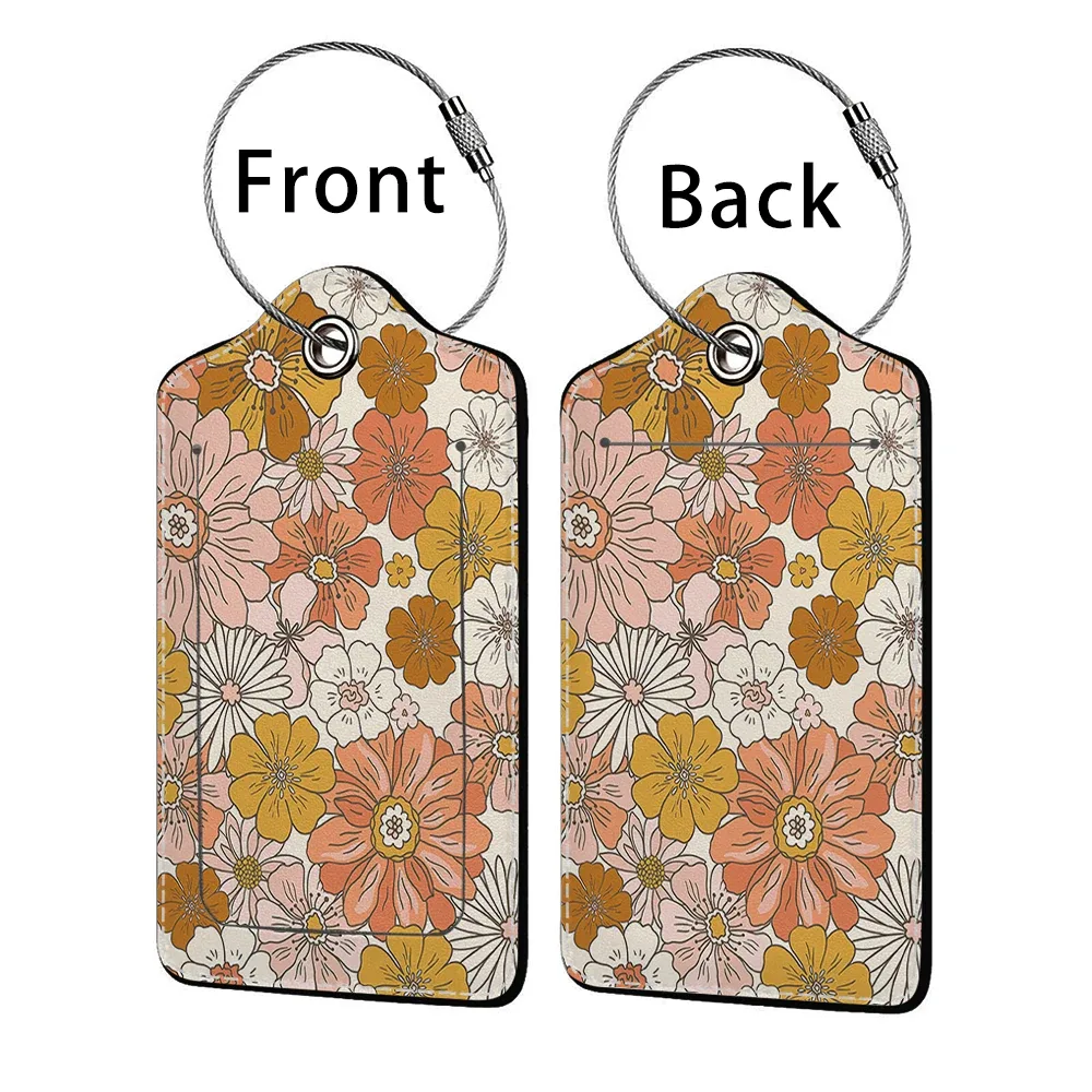 étiquette de bagage d'affaires en cuir imprimé de belles fleurs, étiquette d'adresse de valise, étui d'embarquement de bagages, clip d'adresse d'identification de nom