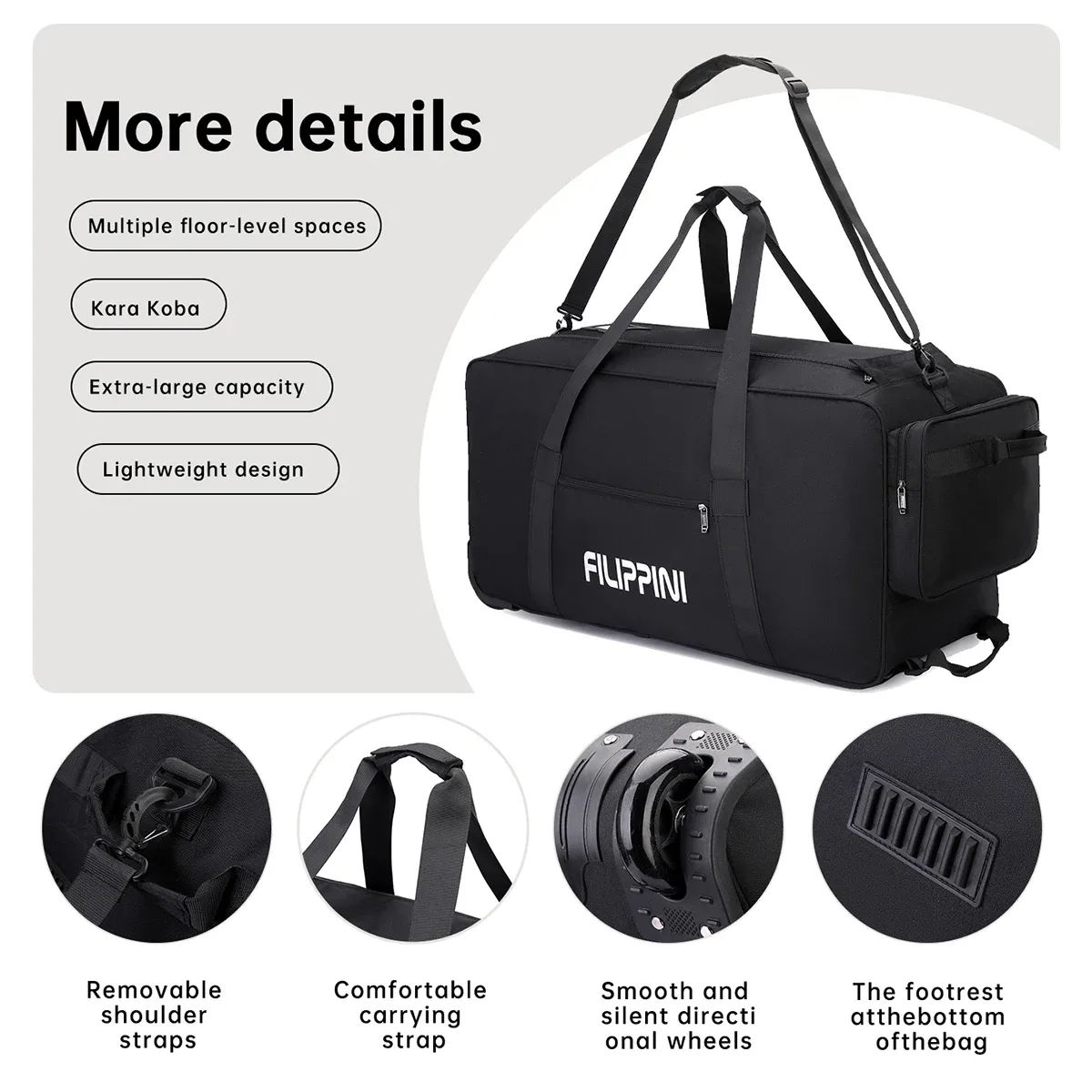 sac de voyage pliable imperméable pour bagages à main avec grande capacité pour ranger les bagages, valise à roulettes et compartiments divisés