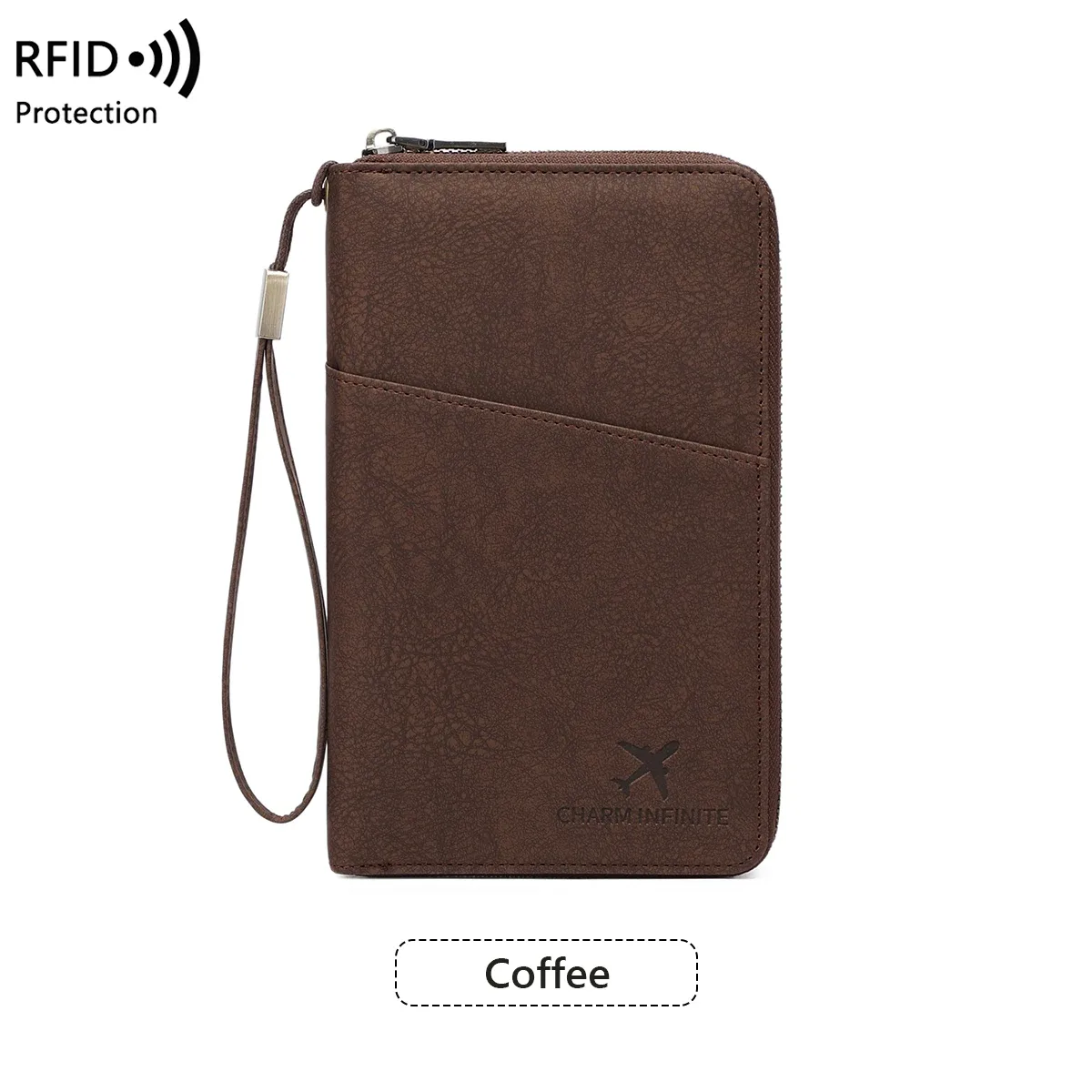 sac de passeport multifonctionnel bloquant rfid, porte-documents de voyage avec portefeuille de rangement de billets à longue fermeture éclair pour plusieurs passeports