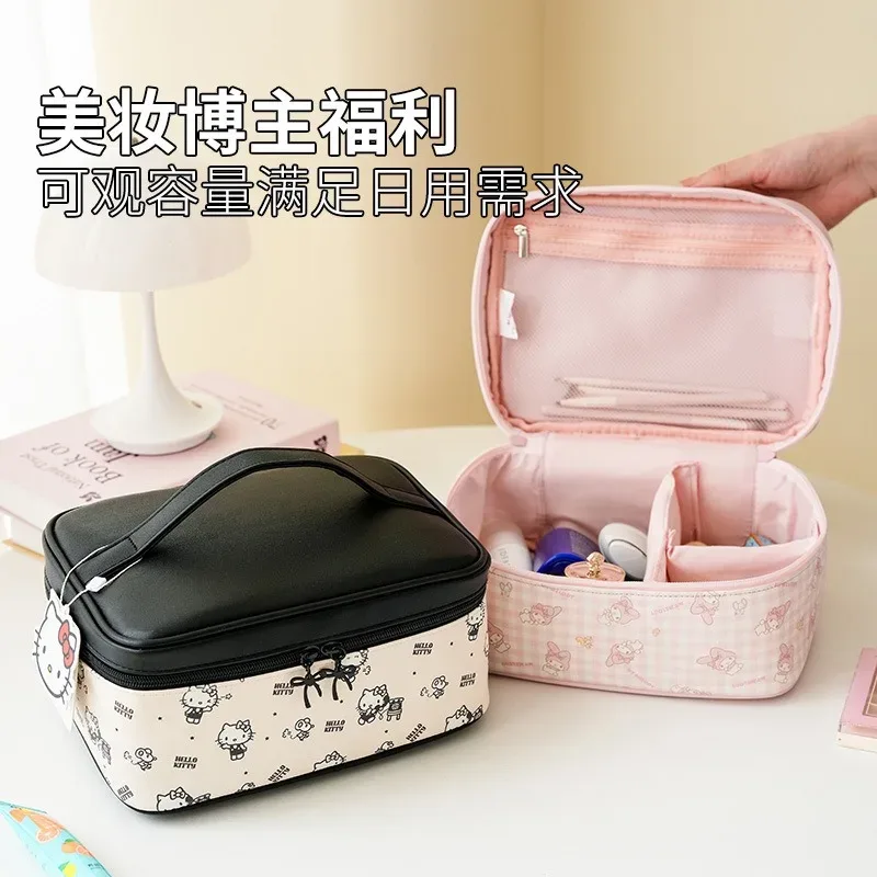 sac de rangement pour maquillage hello kitty authentique, grande capacité, sac de maquillage portable de voyage