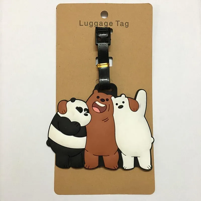étiquette de bagage de dessin animé pour hommes et femmes, étiquette d'embarquement portable, étiquette d'ours et de krasnoise, porte-adresse d'identité de valise en gel de pton
