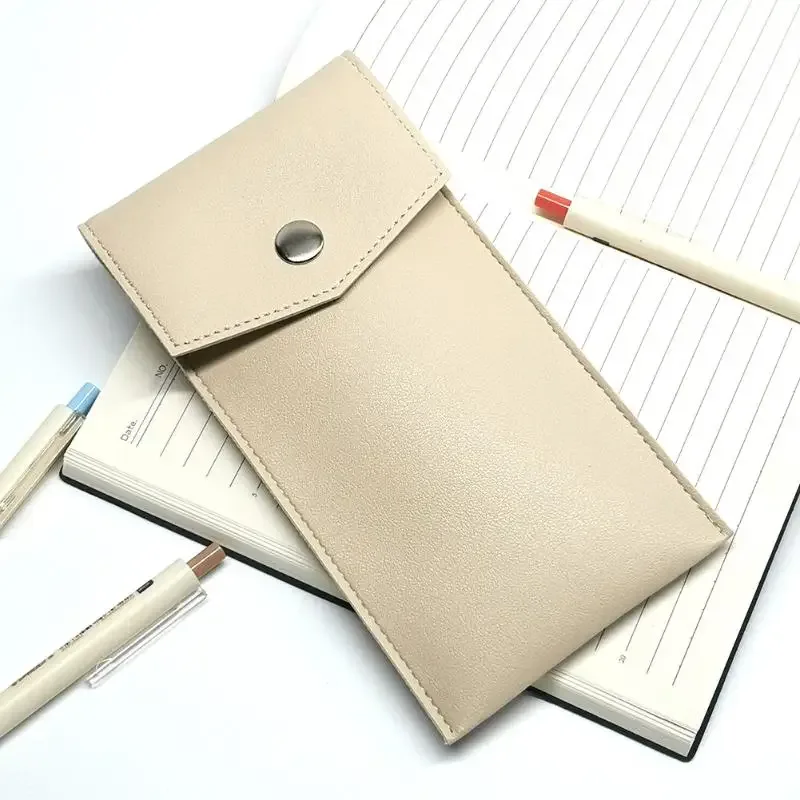 étui à crayons en cuir pu, sac de rangement pour étudiants, sac portable pour lunettes et papeterie, sac de rangement pour stylos de bureau grande capacité.
