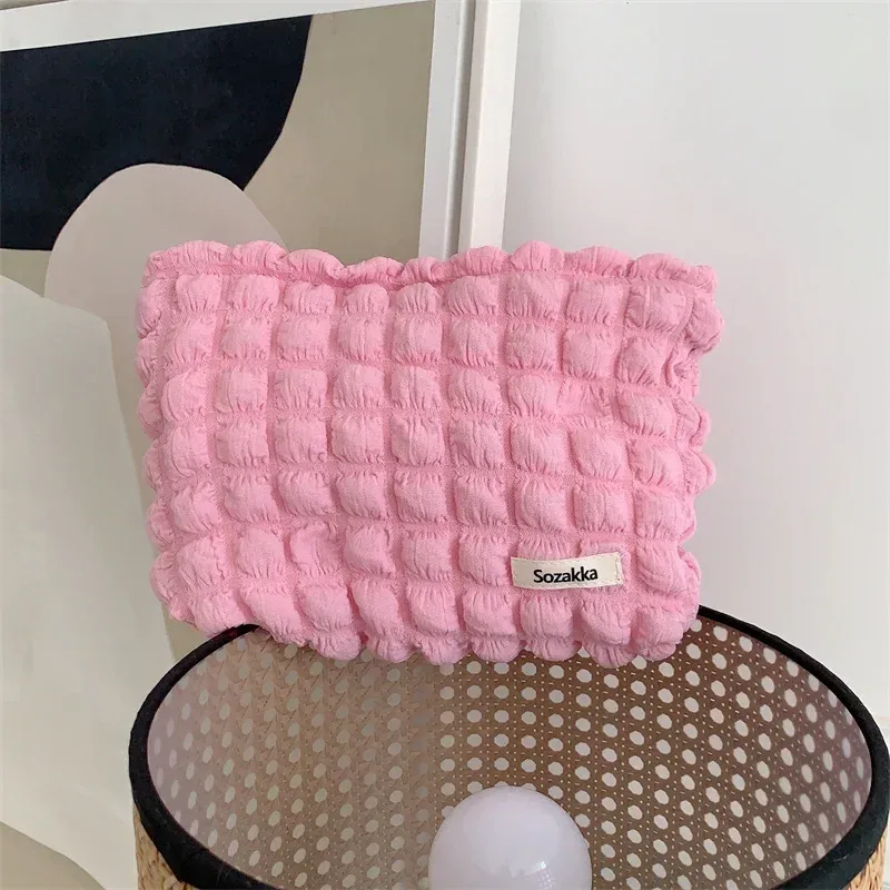 sac à cosmétiques couleur bonbon pour filles, mode coréenne, pochette de rangement de maquillage de grande capacité, sacs de maquillage à fermeture éclair, pochette rose, étui de beauté