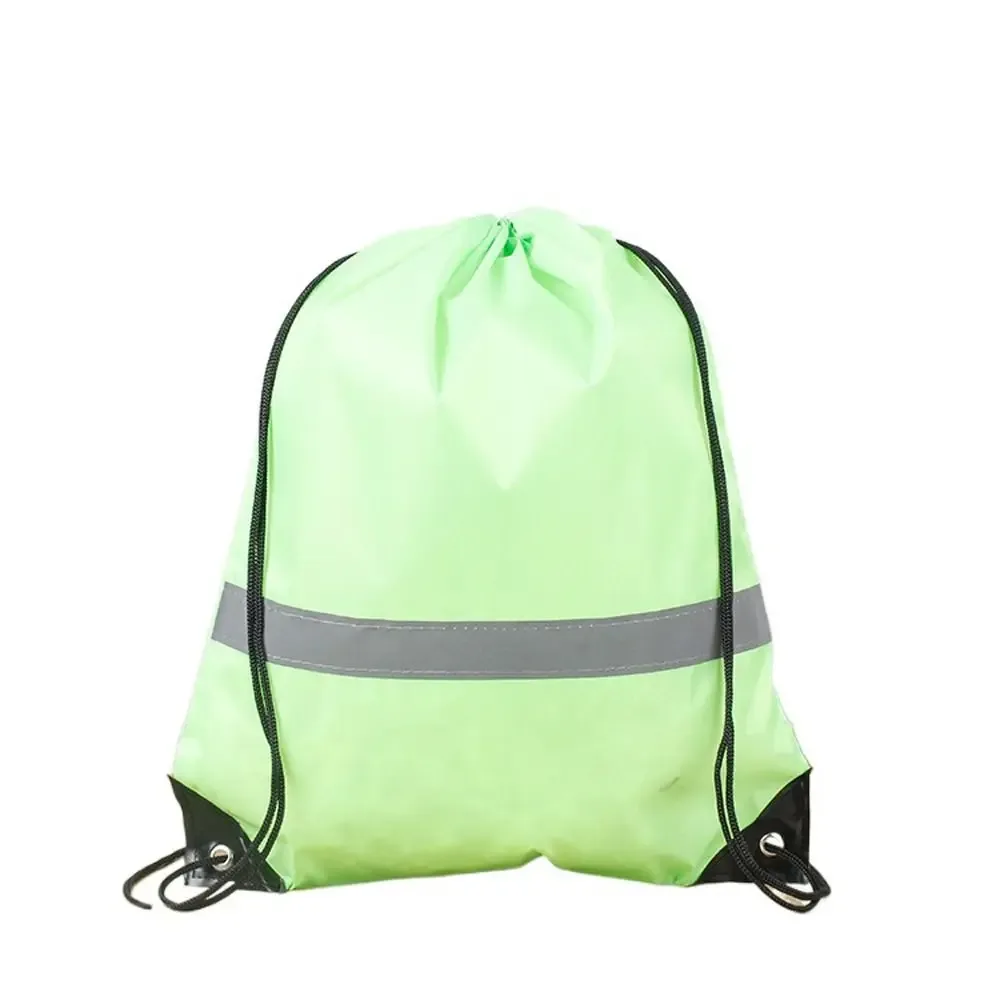 sac à dos de sport à cordon de serrage avec bande réfléchissante, sac à bandoulière en polyester 210d imperméable, couleur unie, portable