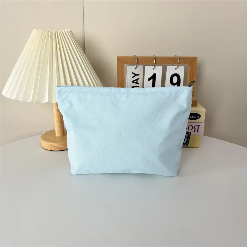 sac cosmétique en nylon avec logo imprimé personnalisé, couleur unie simple, pochette pour femme, grande capacité, fermeture éclair, sacs de rangement pour articles de toilette