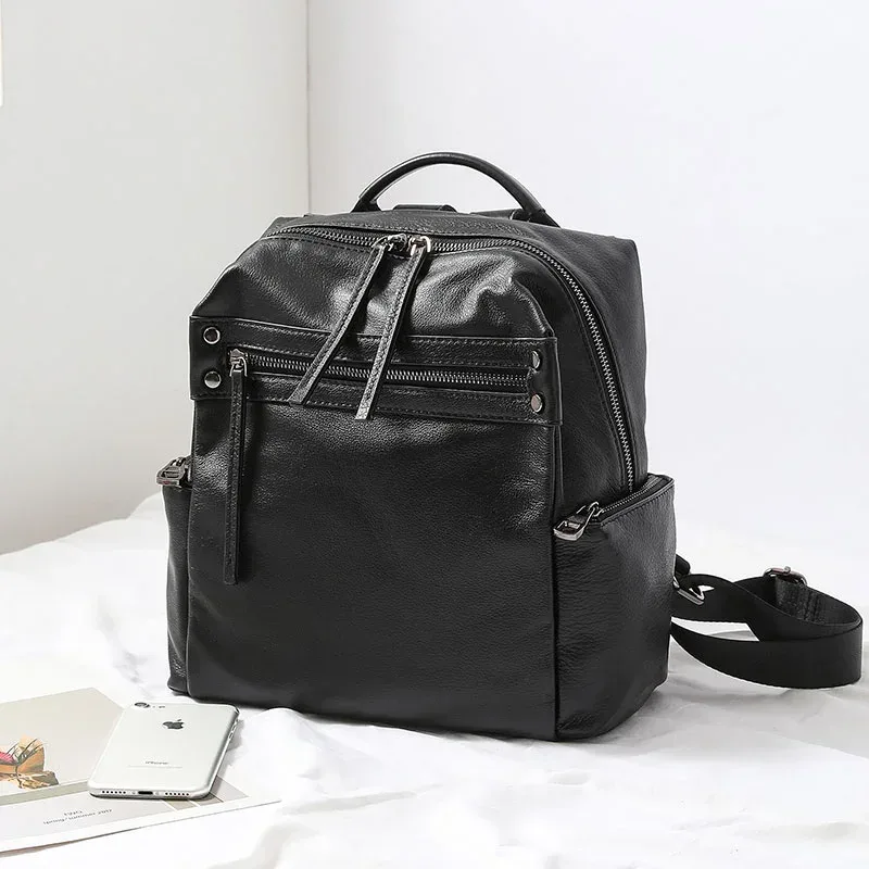 sac à dos de voyage décontracté pour femme, 100% cuir de vache naturel, grand cartable de style preppy pour fille, sac à dos pour ordinateur portable, café, 2025