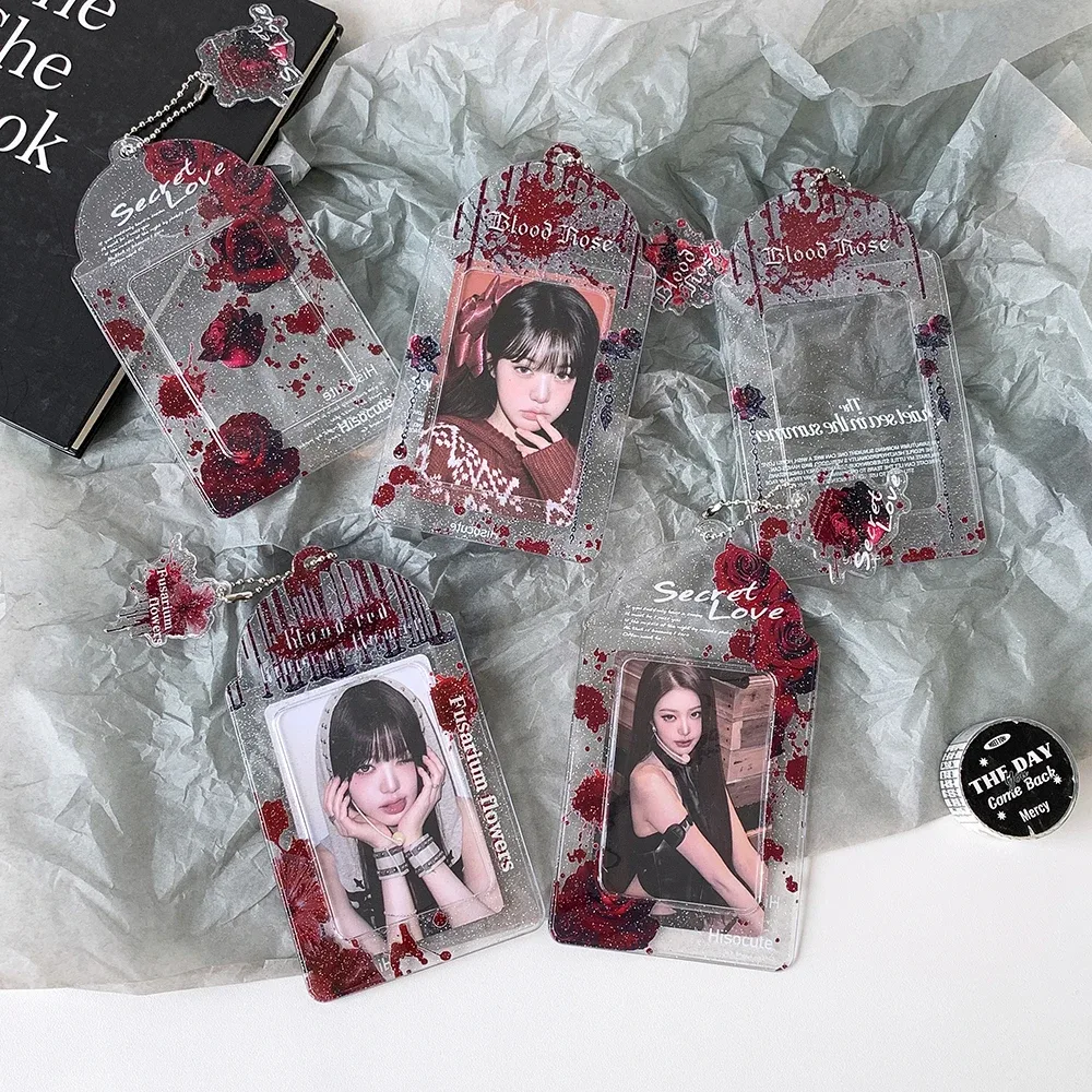 Porte-cartes INS Fashion Rose Romantique 3 pouces, pochette mignonne pour photos d'idoles, sac de rangement pour cartes, décoration de sac à dos d'étudiant, pendentif porte-clés, cadeau