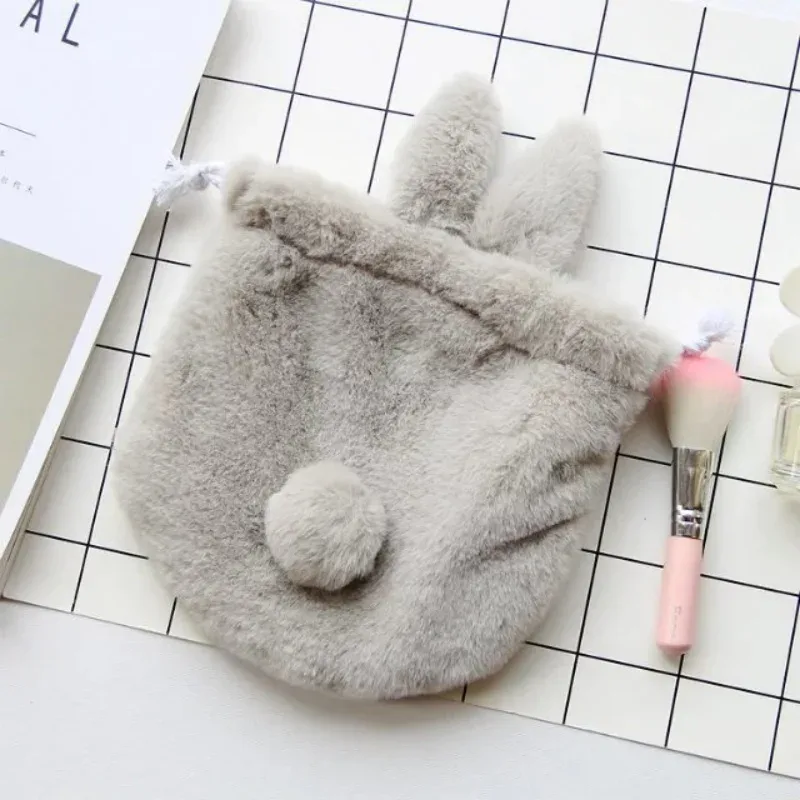 sac de rangement en peluche de dessin animé, trousse de maquillage, pochette à cordon avec oreilles de lapin, sac pour téléphone, porte-monnaie, sac de rangement multifonctionnel