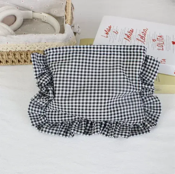 pochette à maquillage personnalisée en seersucker à volants, trousse de toilette en chenille avec nom, sac de voyage pour cosmétiques, cadeau pour elle, trousse de maquillage du matin pour la mariée