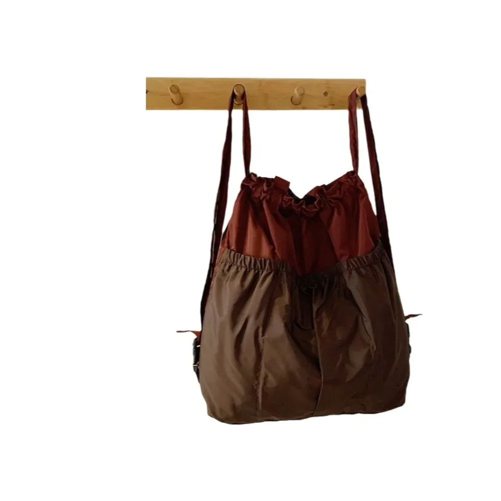 sac à dos pliable de grande capacité, imperméable, patchwork, couleurs contrastées, sac de voyage à cordon, poignée confortable, réutilisable