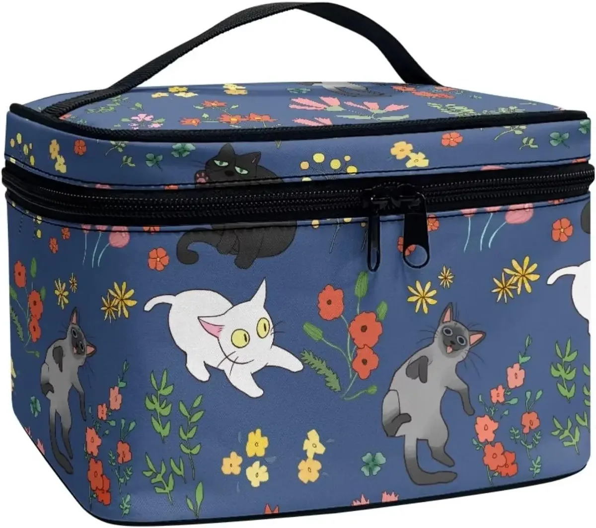 bronwn-trousse de maquillage portable avec fermeture à glissière, sac de toilette, fourre-tout pour cosmétiques, poudres imprimées, rétro, salle plus lente