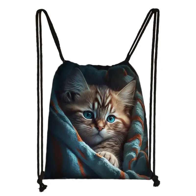sac à dos imprimé chaton mignon pour femmes, sacs à cordon de serrage chat siamois, sac à bandoulière décontracté pour adolescents, sacs à livres de voyage, porte-chaussures