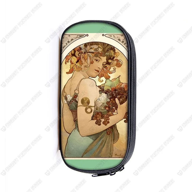 trousse de maquillage imprimée par alphonse mucha, trousse de maquillage pour femme, trousse de maquillage pour adolescent, étuis à crayons, étuis à cosmétiques