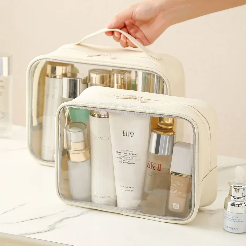 sac cosmétique transparent pour femmes, organiseur de maquillage en pvc transparent avec fermeture éclair, étui de rangement portable pour articles de toilette de voyage