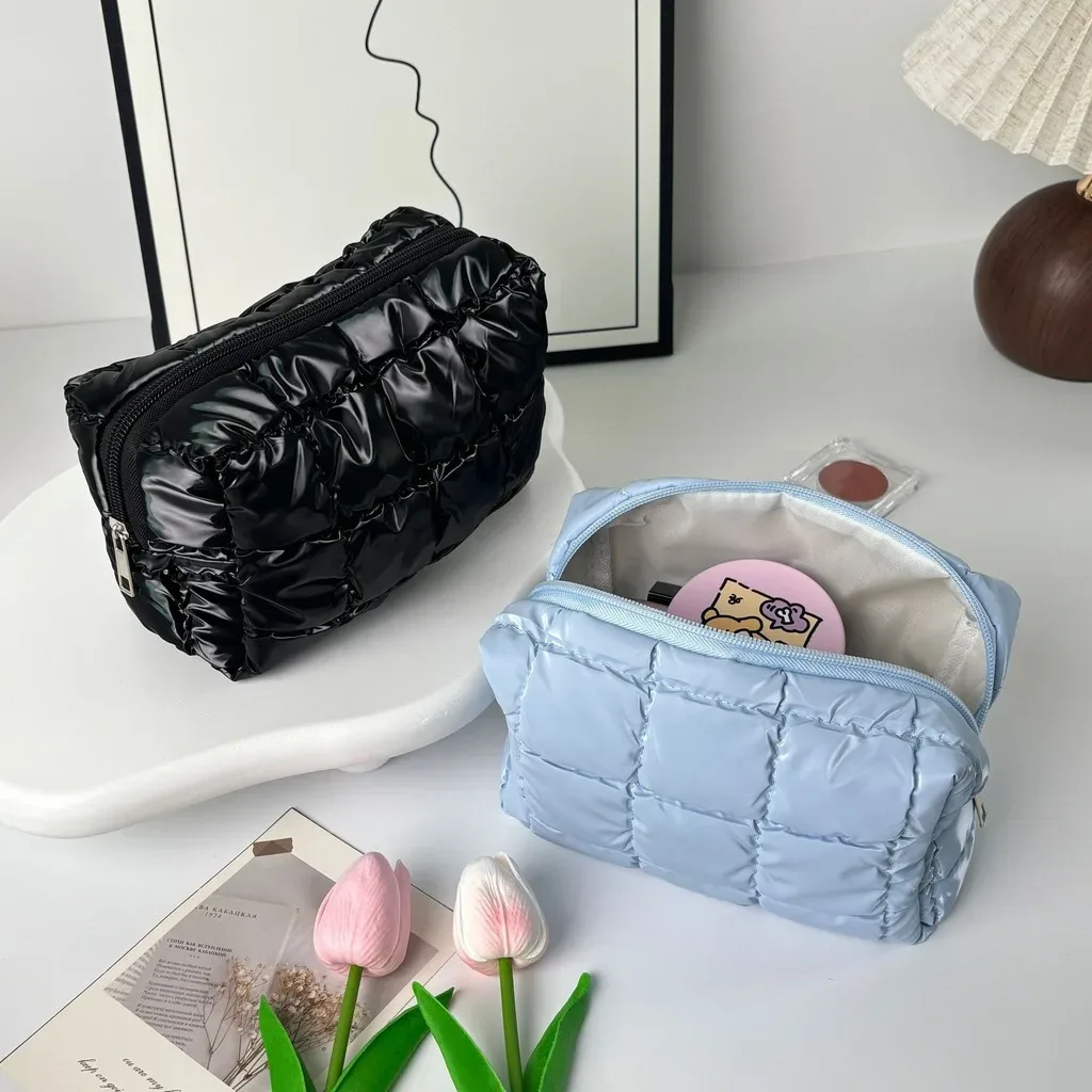 Trousse de maquillage matelassée en coton doux et mignon, grande trousse de toilette à fermeture éclair, organiseur de cosmétiques rembourré pour femmes
