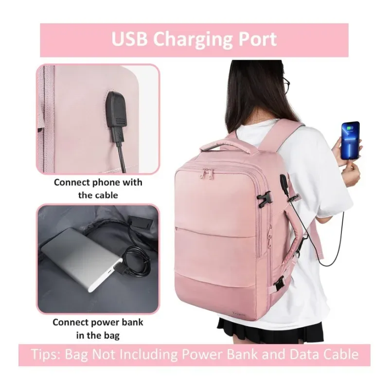sac à dos de voyage avec port de charge usb et compartiment à chaussures, compatible bagage cabine tsa, pour ordinateur portable 15,6 pouces
