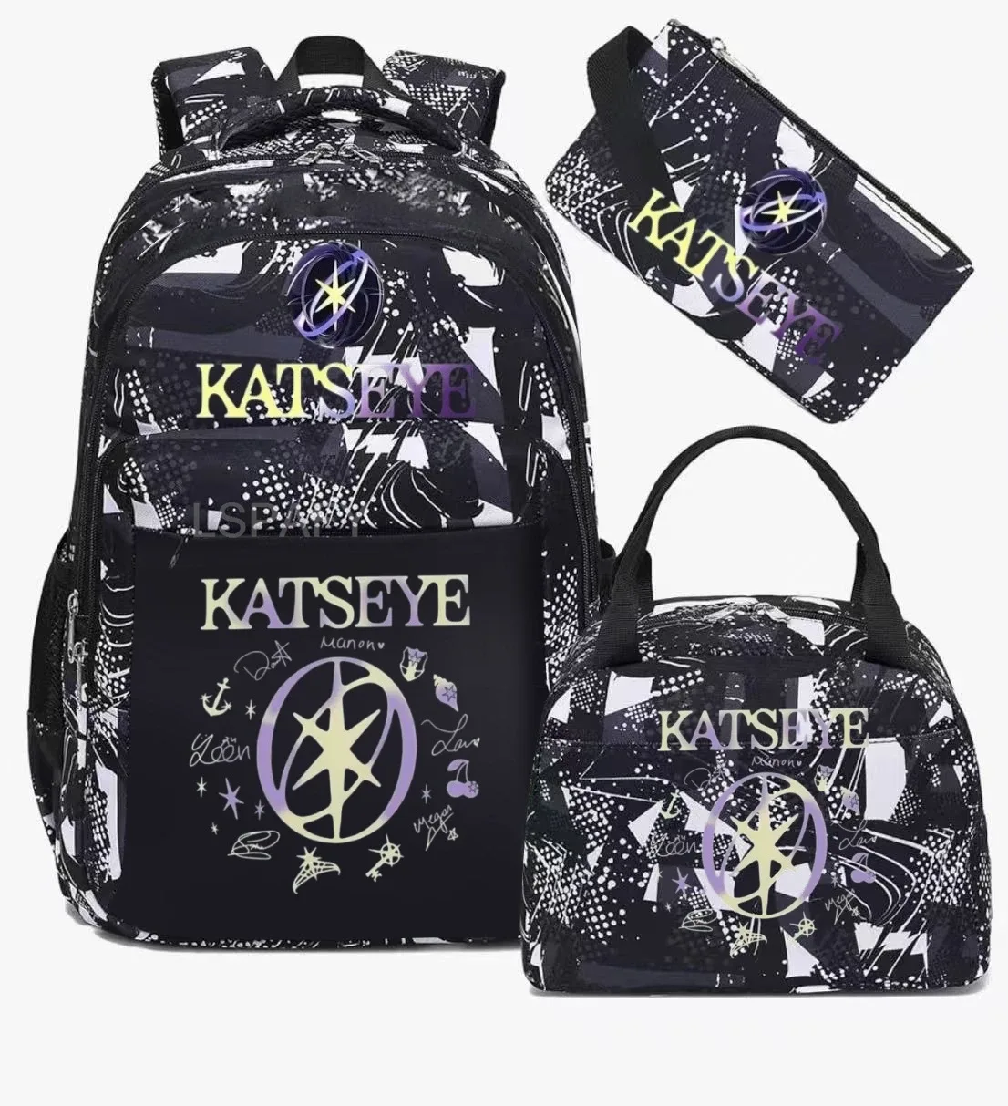 sacs d'école imprimés fashion katseye, ensemble de 3 pièces, sac à dos pour l'école primaire, garçons et filles, sac à dos de sport avec sac à lunch et trousse à crayons