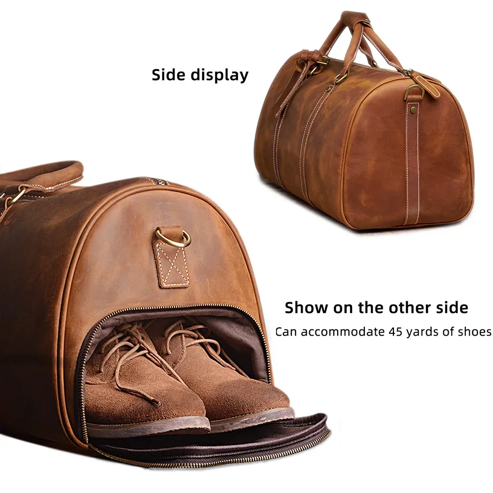 nupugoo – sac de voyage vintage en cuir véritable pour hommes, bagage à main boston, sac de sport de grande capacité, épaule pour ordinateur portable de 16 pouces