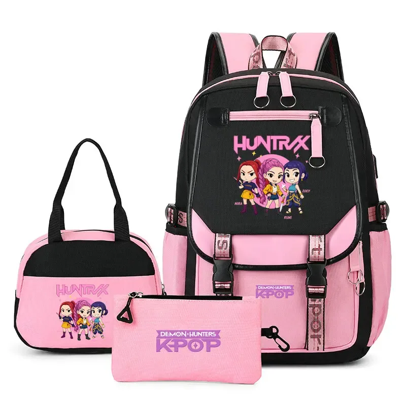 sacs à dos tendance k-pop demon hunters pour adolescentes, sacs à bandoulière, trousse à crayons, ensemble de sacs d'école pour étudiants, sac de voyage mochila
