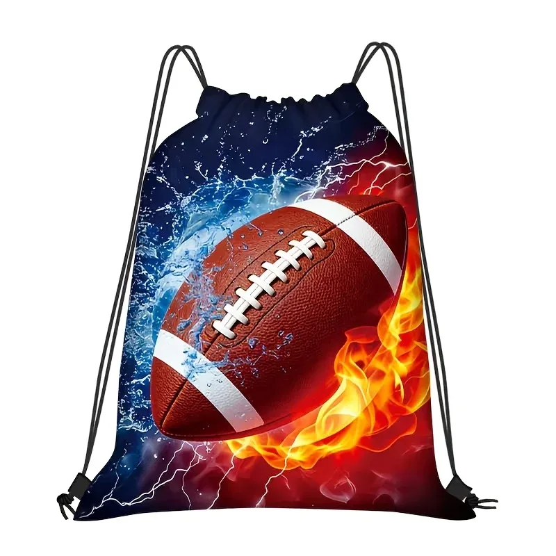 sac à dos de sport léger en polyester avec cordon de serrage, imprimés basketball et football, idéal pour la gym, les activités de plein air, les fêtes ou comme sac cadeau