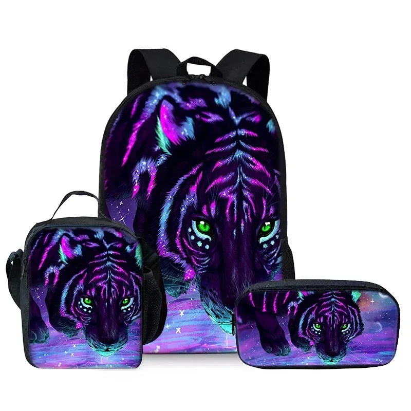 ensemble de sacs à dos trois pièces anime tiger pour garçons et filles, meilleurs cadeaux, sac à dos d'école de dessin animé 3d pour enfants