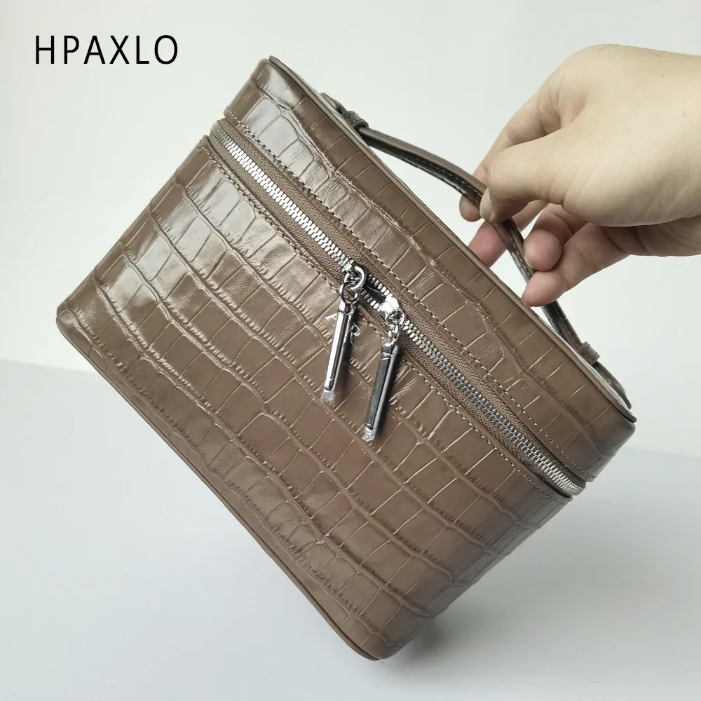 pochette de toilette en cuir véritable motif crocodile himalaya, organiseur de bijoux portable, étui de rangement pour produits de soin, trousse de voyage de luxe