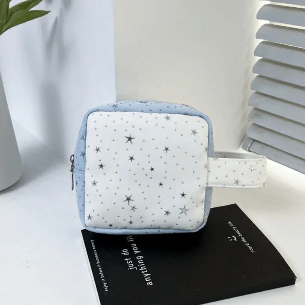 organisateur de serviettes hygiéniques à motif étoilé, sac de rangement pour maquillage à main de couleur contrastée, portable et de grande capacité