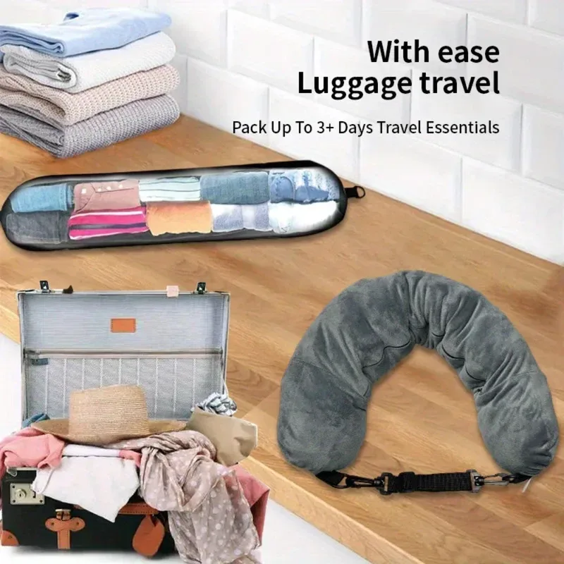 oreiller de voyage avec pochette de rangement, soutien du cou réglable en polyester, confortable et léger, 2026