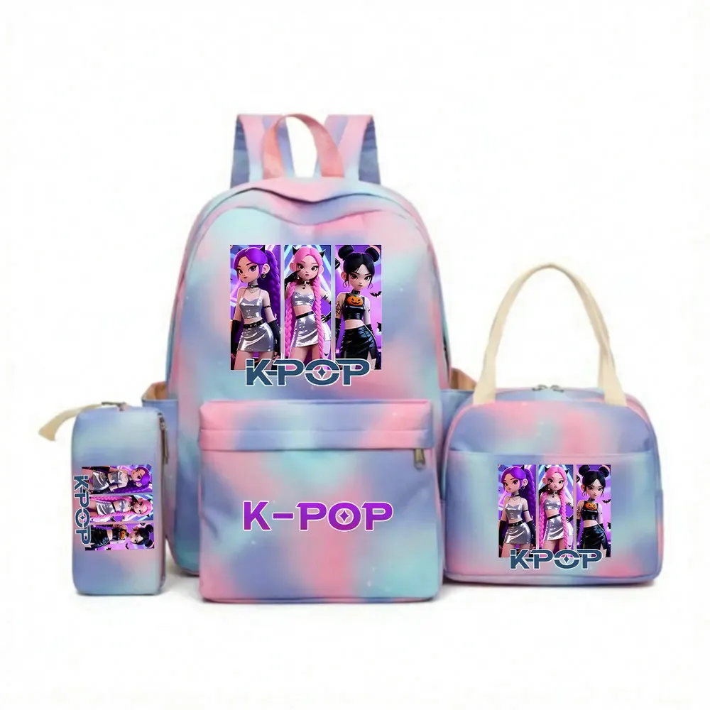 Ensemble de sacs à dos scolaires pour enfants et adolescents, imprimé KPop Demon Hunters, sac à dos coloré pour étudiantes avec sac à lunch, 3 pièces/ensemble