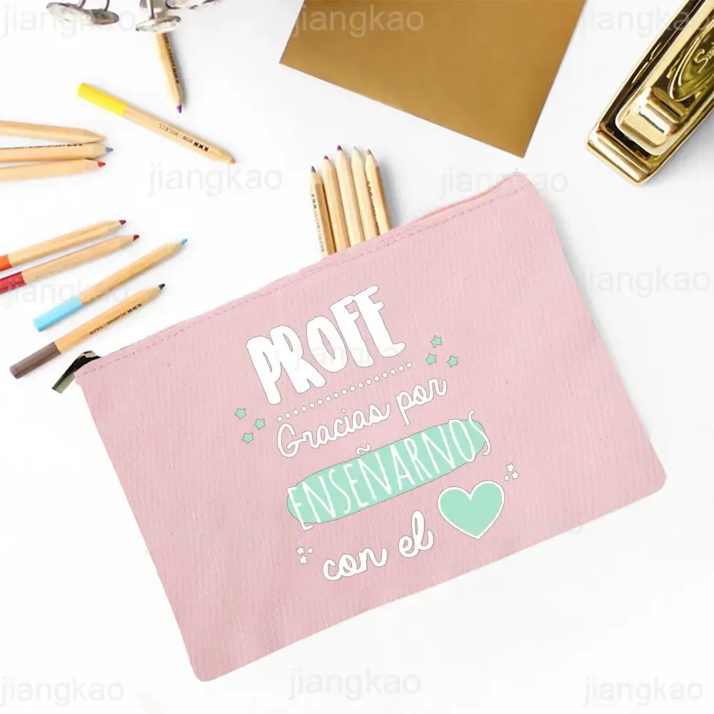 sac à crayons imprimé espagnol, meilleur professeur dans le mot, école, fournitures de papeterie, sacs de rangement, trousse de maquillage de voyage, poudre de toilette, cadeaux