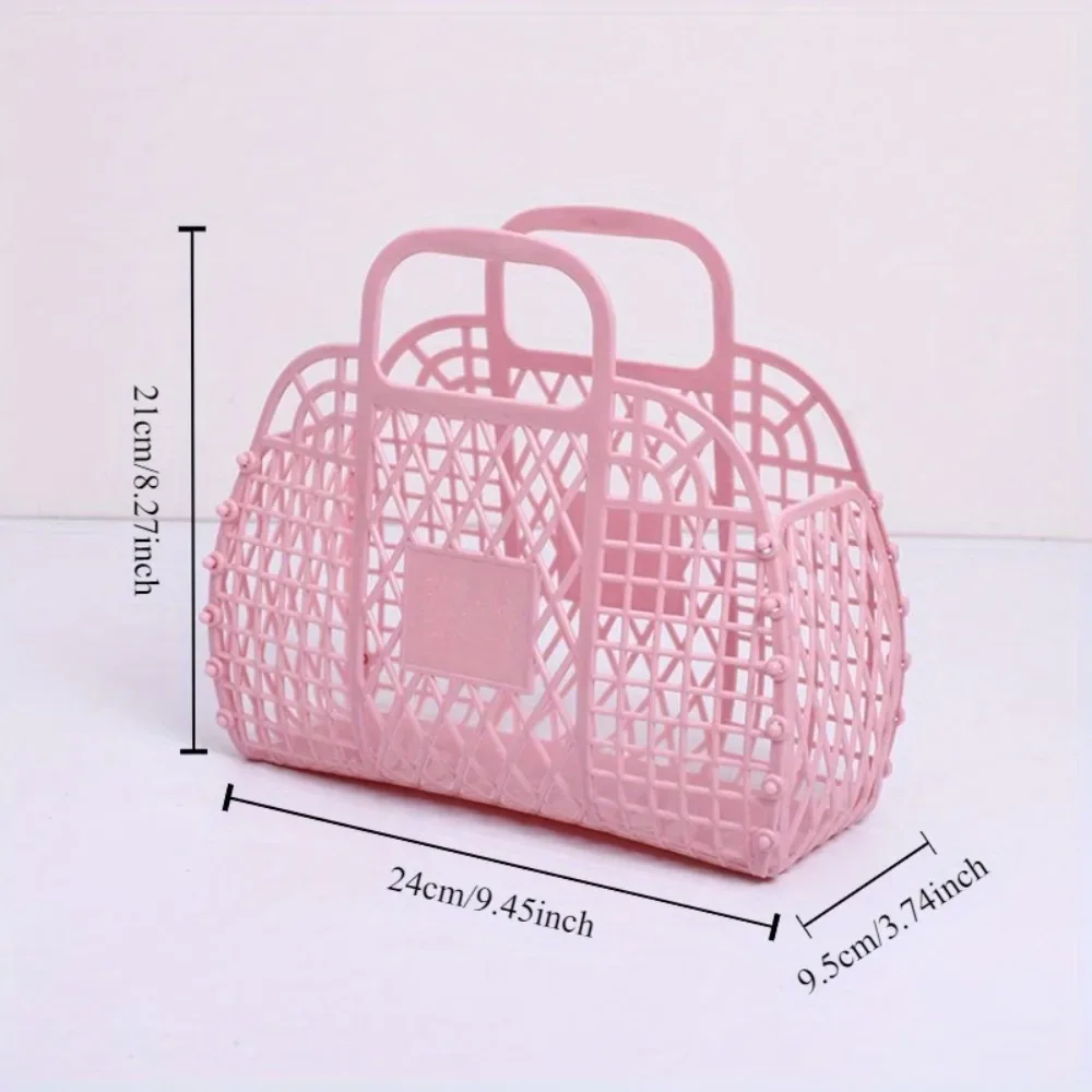 sac de panier de rangement en plastique pliable, organisateur de cosmétiques de voyage ouvert décontracté avec conception à double poignées, sac de plage pour lavage des mains