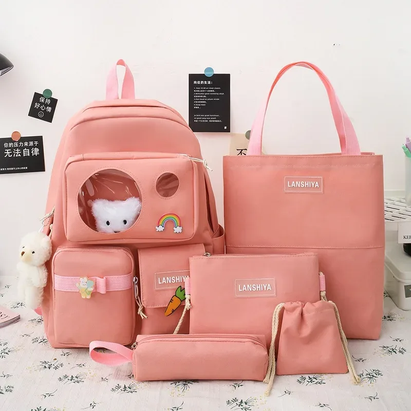 ensemble de cinq pièces sac à dos sacs à main sacs à bandoulière avec cordon pour étudiants de 3 à 5 ans sacs à dos d'école de grande capacité