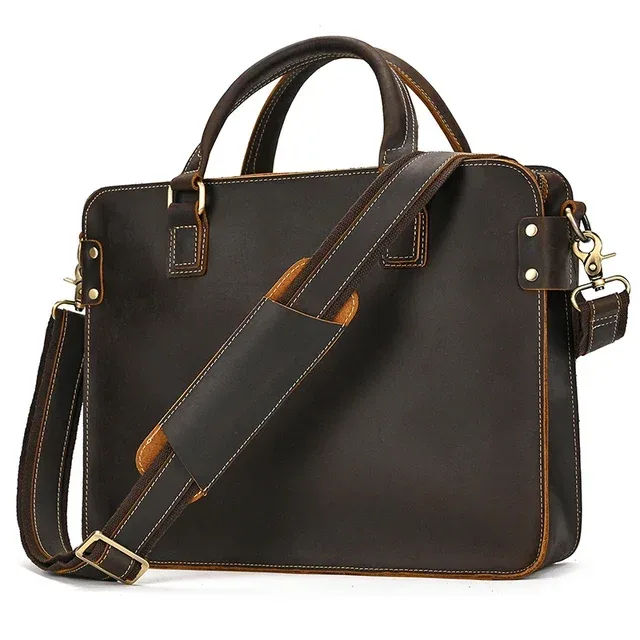sac à main d'affaires en cuir véritable pour hommes, sac d'ordinateur pour ordinateur portable, cuir de vachette, sac lancé masculin, sac fourre-tout en cuir de vache, 15 pouces