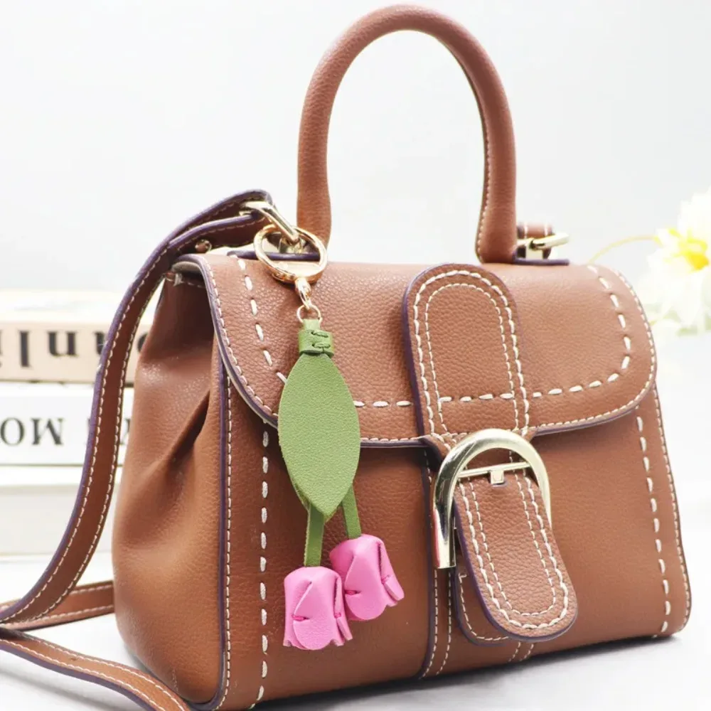 pendentif de sac tulipe en cuir pu, dopamine, frais, décoration de sac à dos, accessoires assortis, breloques de sac, lanière florale, cadeau