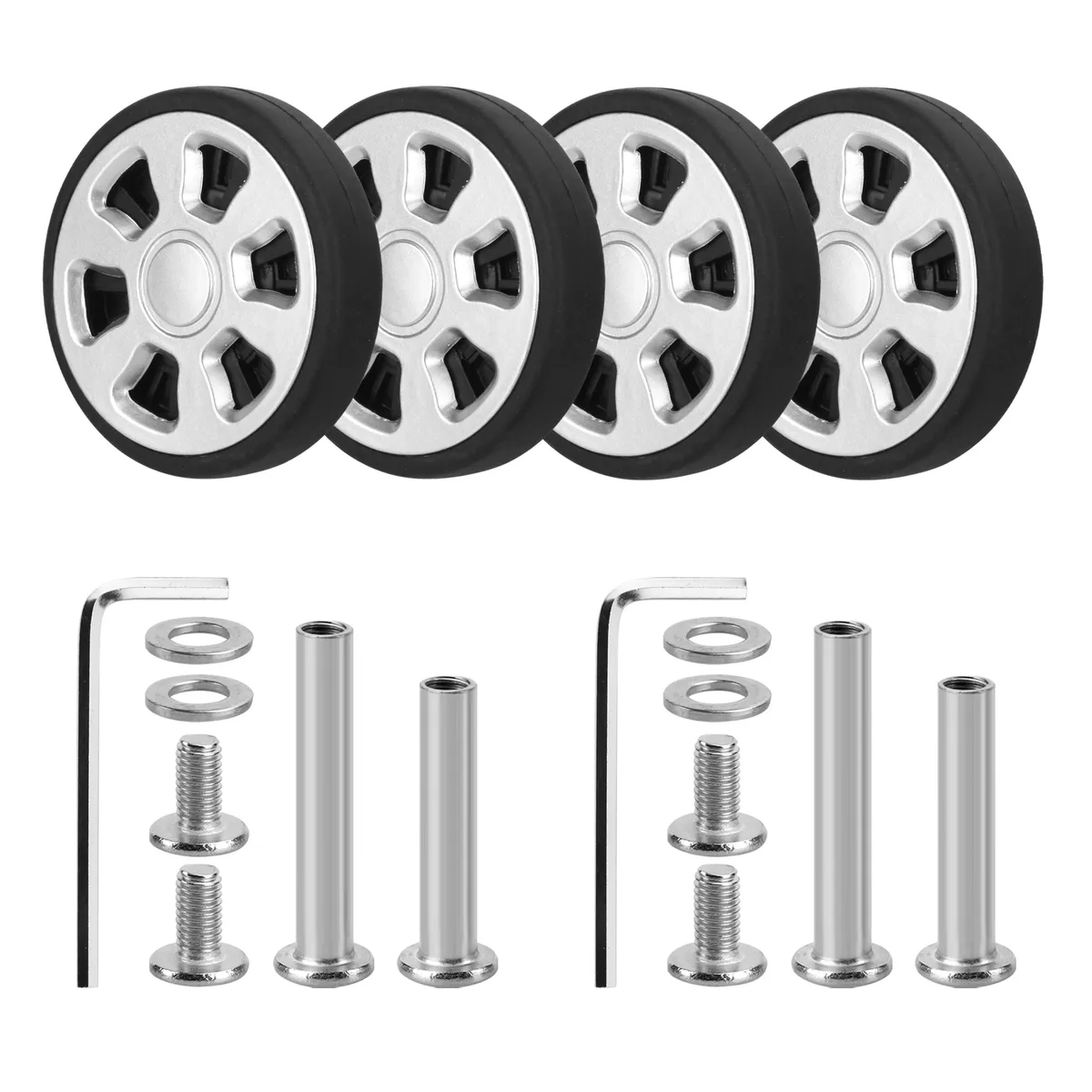 4/8 pièces argent remplacer roue avec vis pour bagages de voyage valise roues 55mm axes kit de réparation bagages roue remplacement bricolage