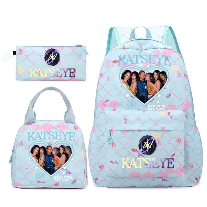 sac à dos amusant katseye, imperméable, grande capacité, pour ordinateur portable, sac d'école, pour femmes et hommes, motif dessin animé, sac de voyage, ensemble de 3 pièces.