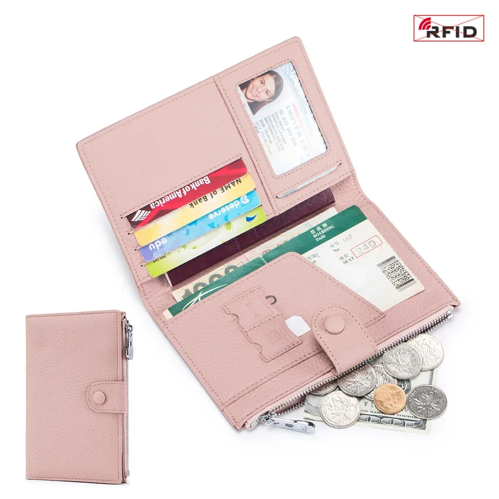 sac à passeport rfid ultra-fin en cuir véritable pour femme, portefeuille multifonctionnel, porte-billets, porte-documents, nouveau