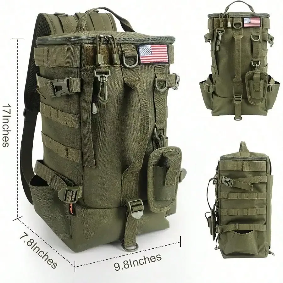 sac de matériel de pêche avec porte-canne, grand rangement, sac à dos de boîte de matériel pour transporter des matériel et des équipements de pêche, cadeaux pour hommes