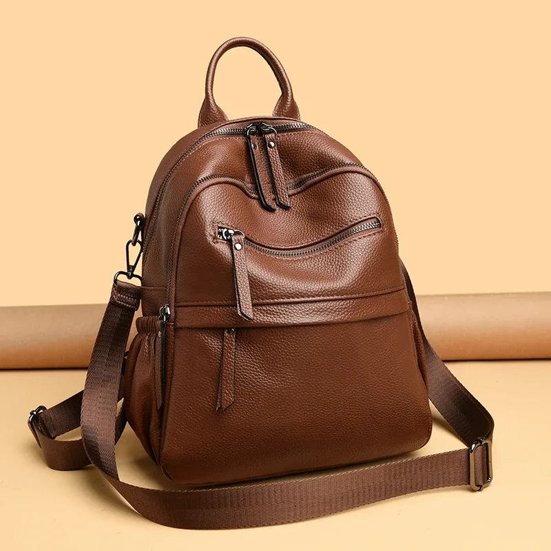 Sac à dos rétro en cuir de vache véritable pour femmes, sac à dos de grande capacité, haut de gamme, sac à bandoulière