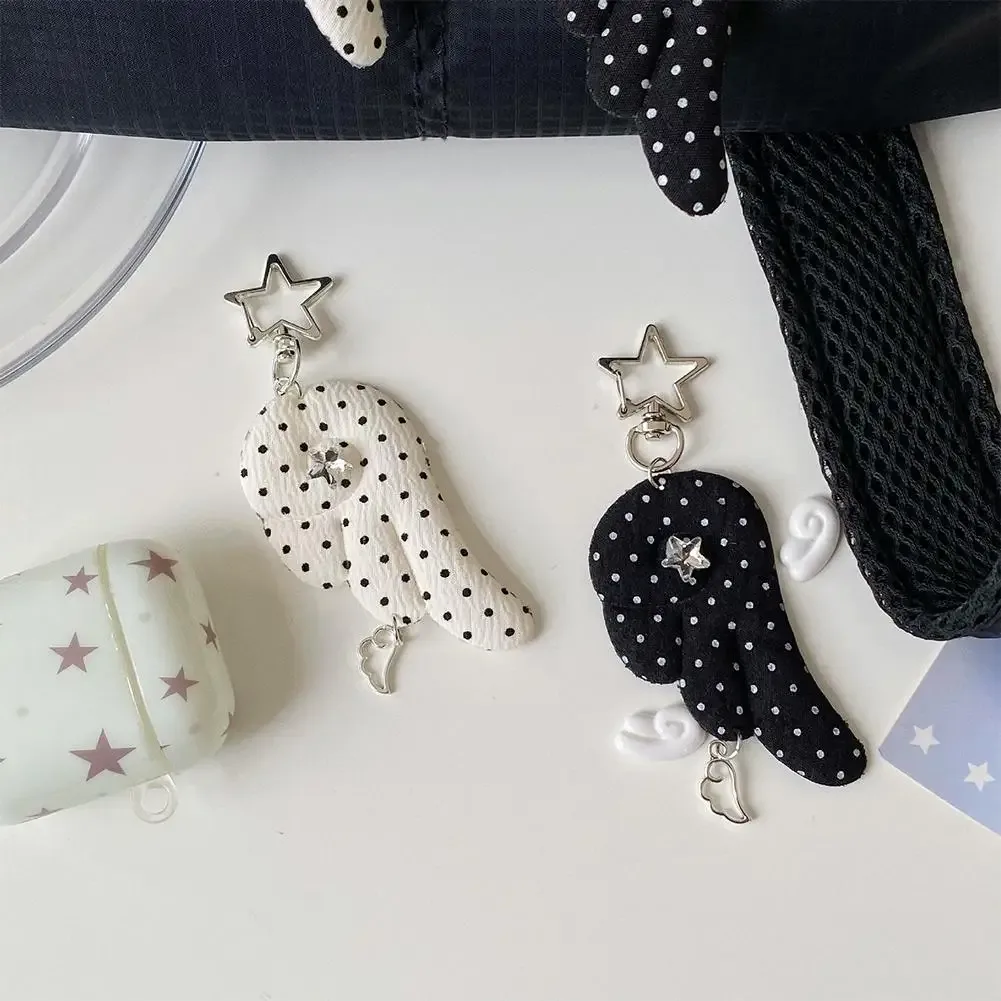 porte-clés y2k à pois avec ailes d'ange, breloque mignonne ins en forme d'étoile, pendentif vintage pentagramme pour sac à dos, accessoires cadeaux pour filles