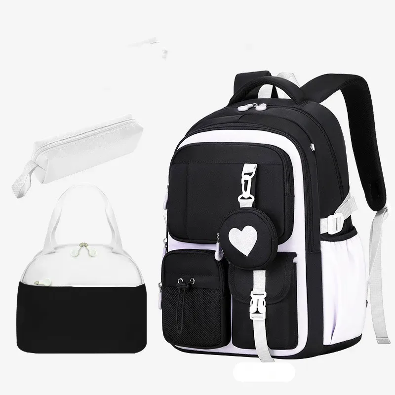 sac à dos scolaire, trousse et sac à déjeuner, ensemble trois pièces, tissu nylon imperméable, pour garçon, fille, adolescents, tendance
