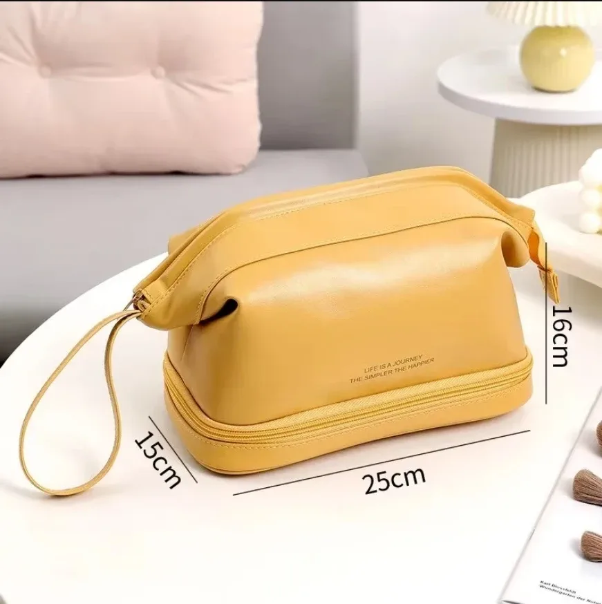 trousse de maquillage pratique et à la mode en pu, sac de rangement de voyage, trousse de toilette de grande capacité, trousse de maquillage pour oreiller de beauté stimulant les mains