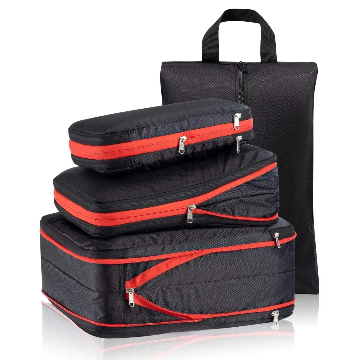 ensemble de sacs de rangement de voyage à double compression avec sac à chaussures, organisateur de bagages, accessoires de voyage, pochette de rangement compacte