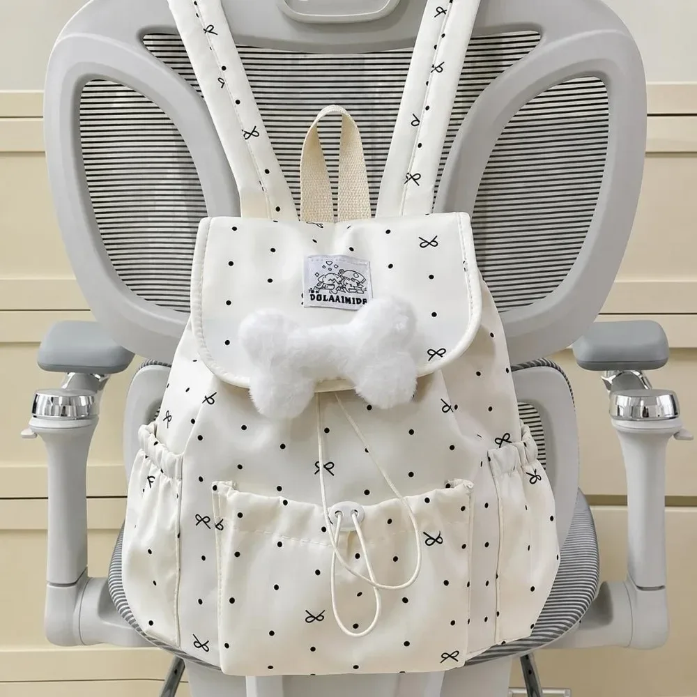 sac à dos à pois avec cordon de serrage et nœud, grande capacité, double bandoulière, en nylon ultra léger, idéal pour les trajets quotidiens et les voyages.