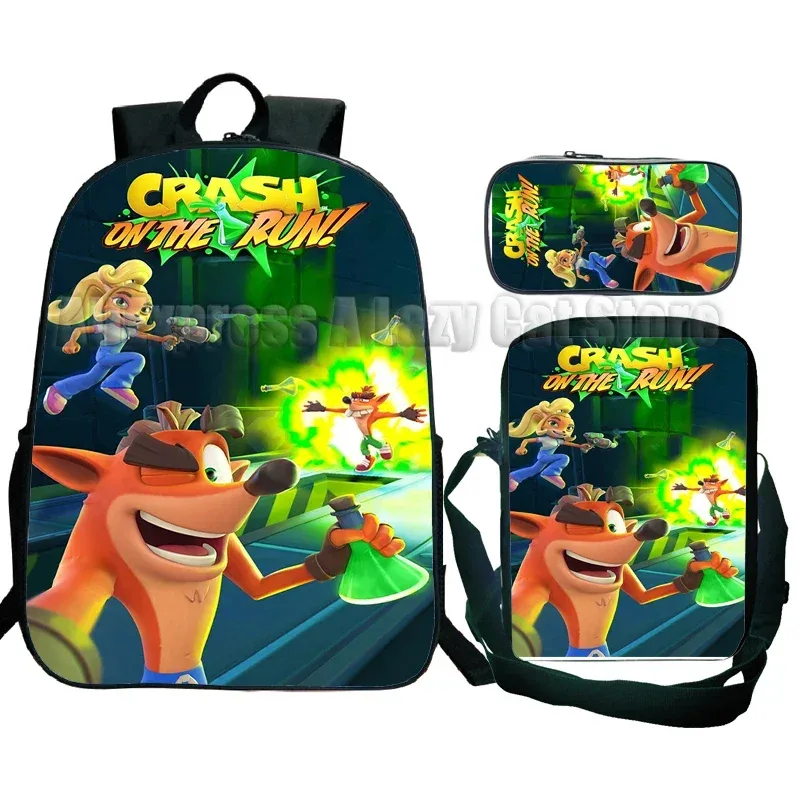 sac à dos crash bandicoot on the run 3 pièces pour élèves du primaire et du secondaire, sac à dos de dessin animé avec sac à bandoulière mochila