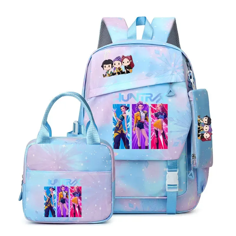 lot de 3 sacs à dos k-pop demon hunters pour filles, adolescents, femmes et enfants, pour l'école primaire et secondaire