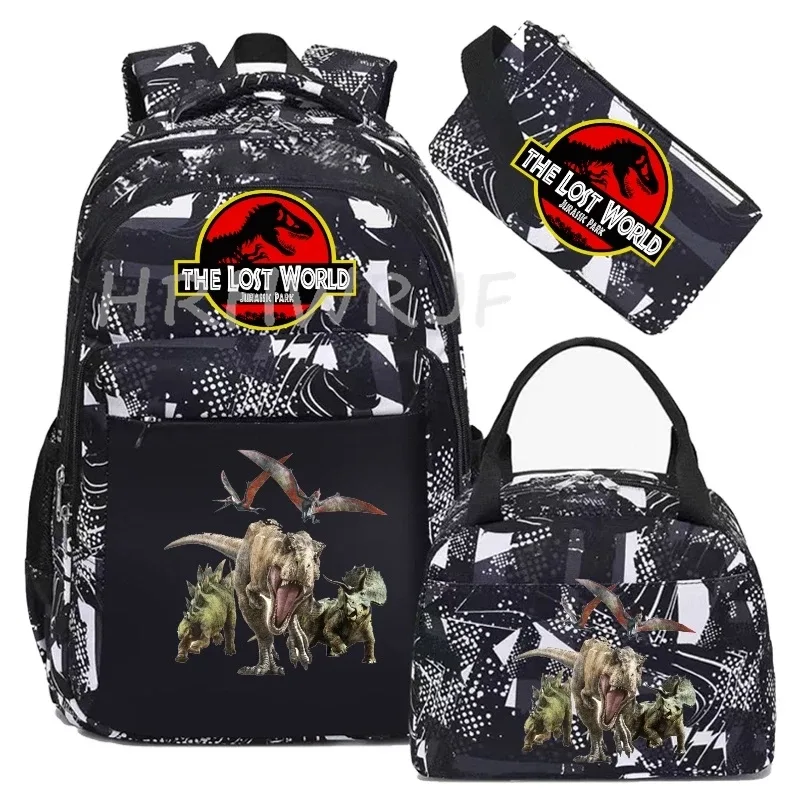 sac à dos jurassic world park, sac à dos de voyage camouflage dinosaure avec sacs à lunch, sacs d'école pour ordinateur portable pour femmes et hommes, 3 pièces